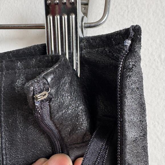 Vintage Black Bonded Leather High Waist A-Line Midi Skirt - Picture 5 of 8